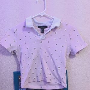 pink floral collared top